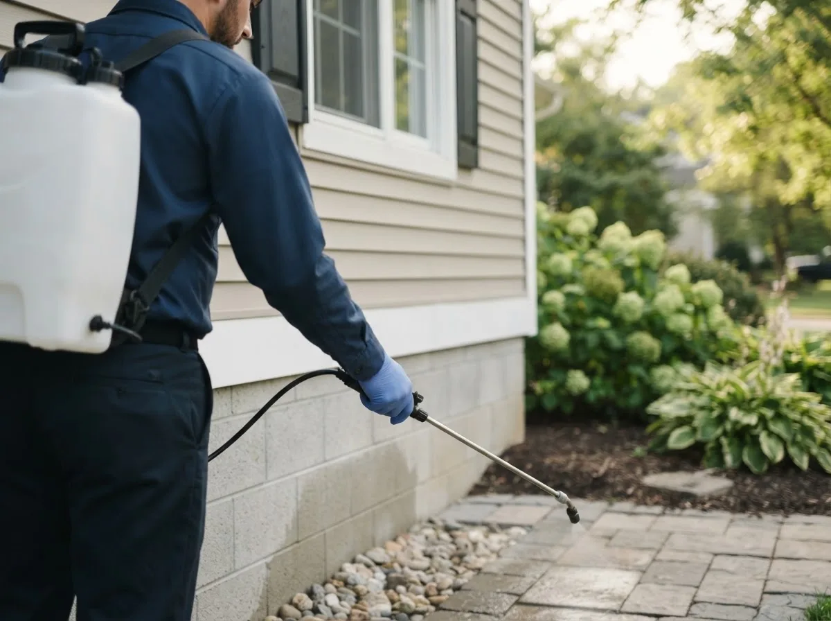 Pest control technician inspecting a home in Southington, OH